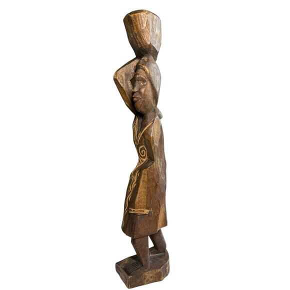 Vintage African Tribal Woman Carved Wooden Statue 12" Figure Folk Art Sculpture - Picture 3 of 13